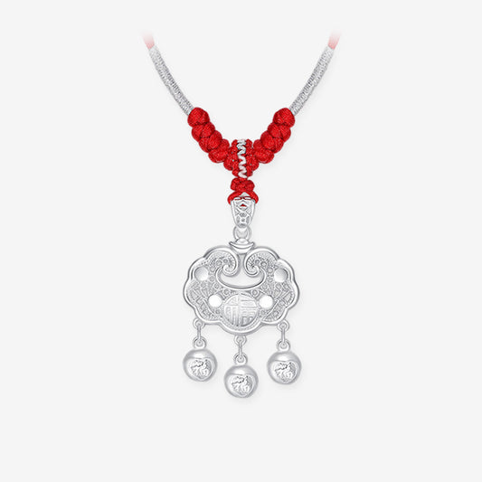 Silver Auspicious Newborn Baby Child Ruyi Lock Necklace