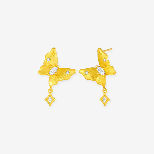 Gold Plated Silver Zircon Elegant Butterfly Earrings