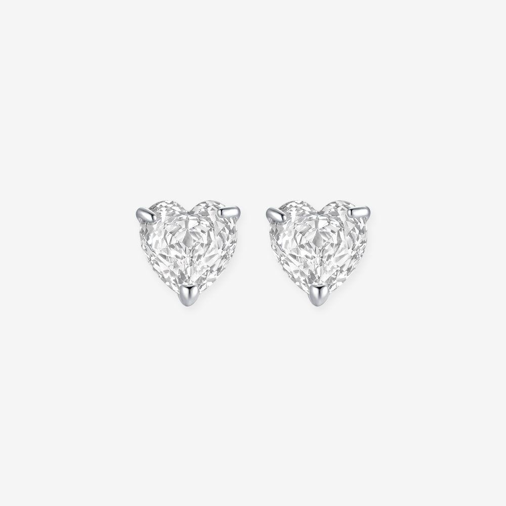 Silver Zircon Heart Jewelry Set - Necklace Earrings