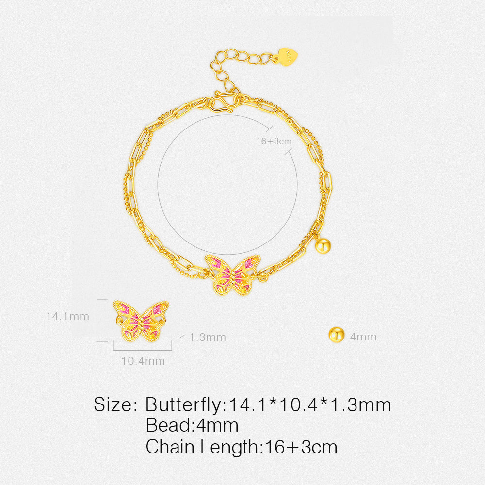 Gold Plated Silver Enamel Pink Butterfly Bracelet