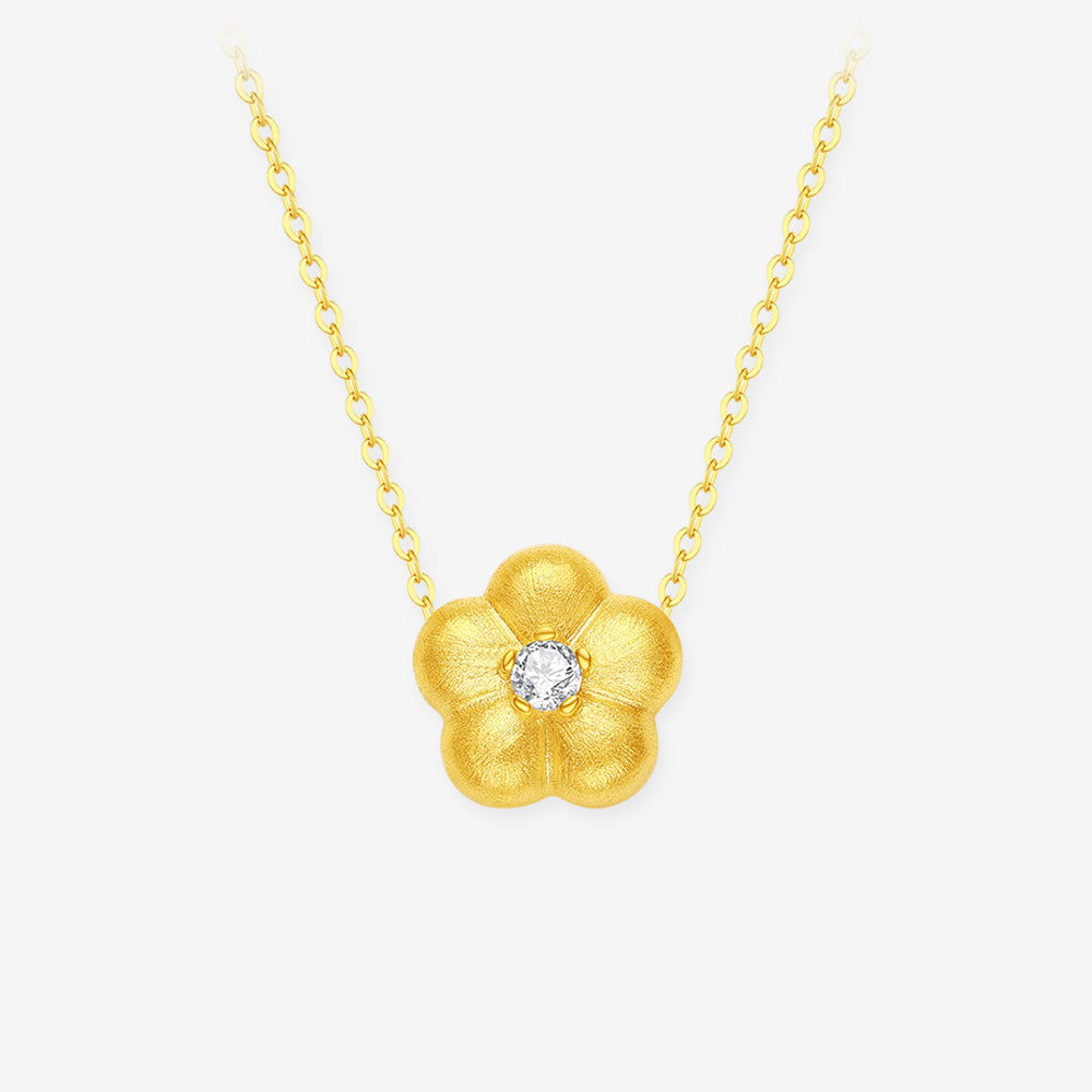 Silver Zircon Cute Flower Necklace