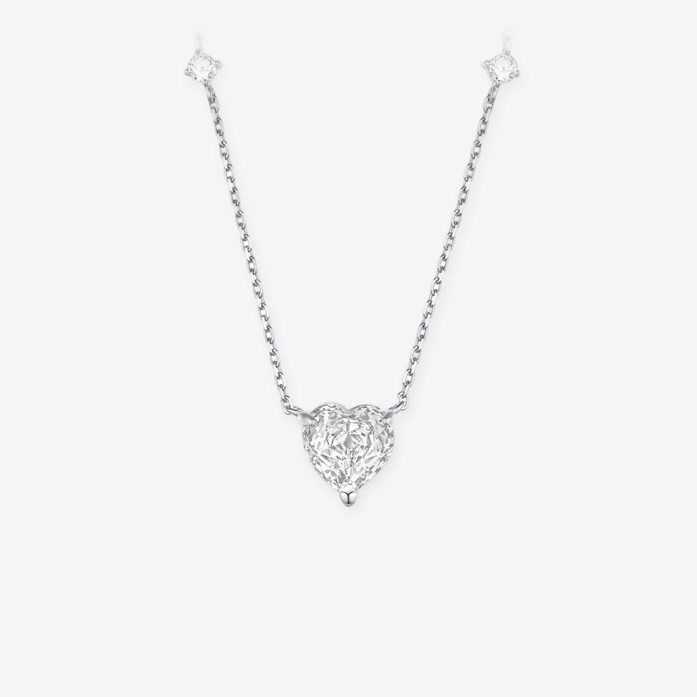 Silver Zircon Heart Jewelry Set - Necklace Earrings