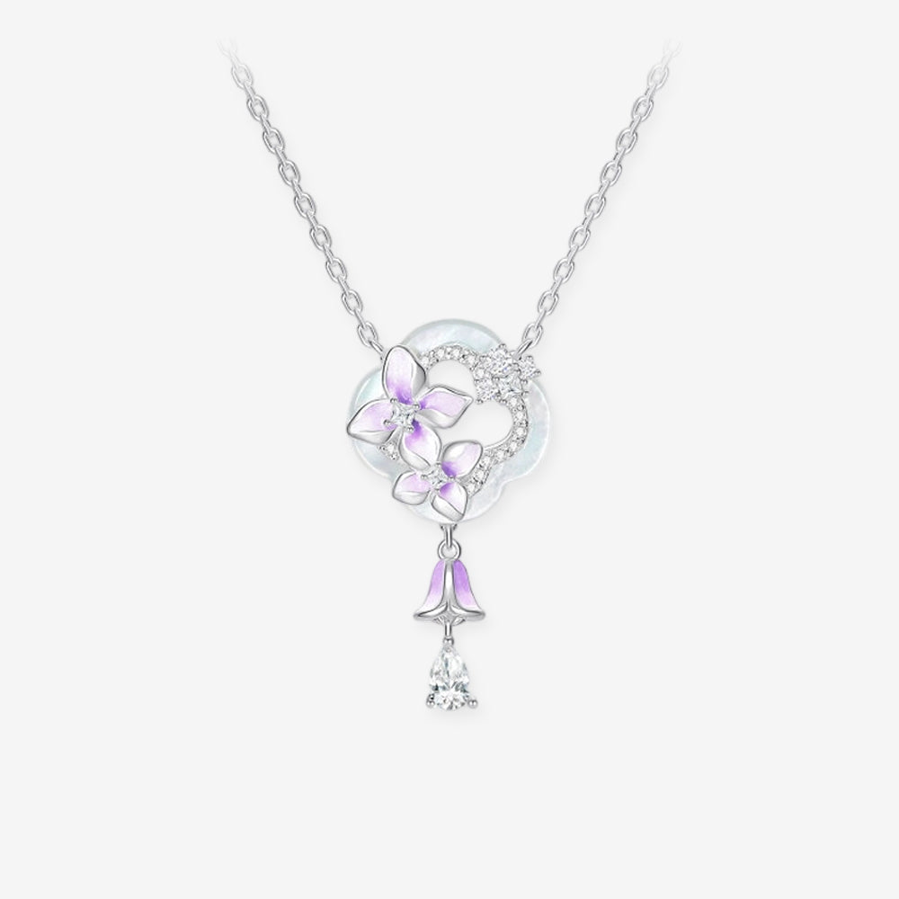 Silver Shell Wisteria Flower Garden Jewelry Set - Bracelet Necklace