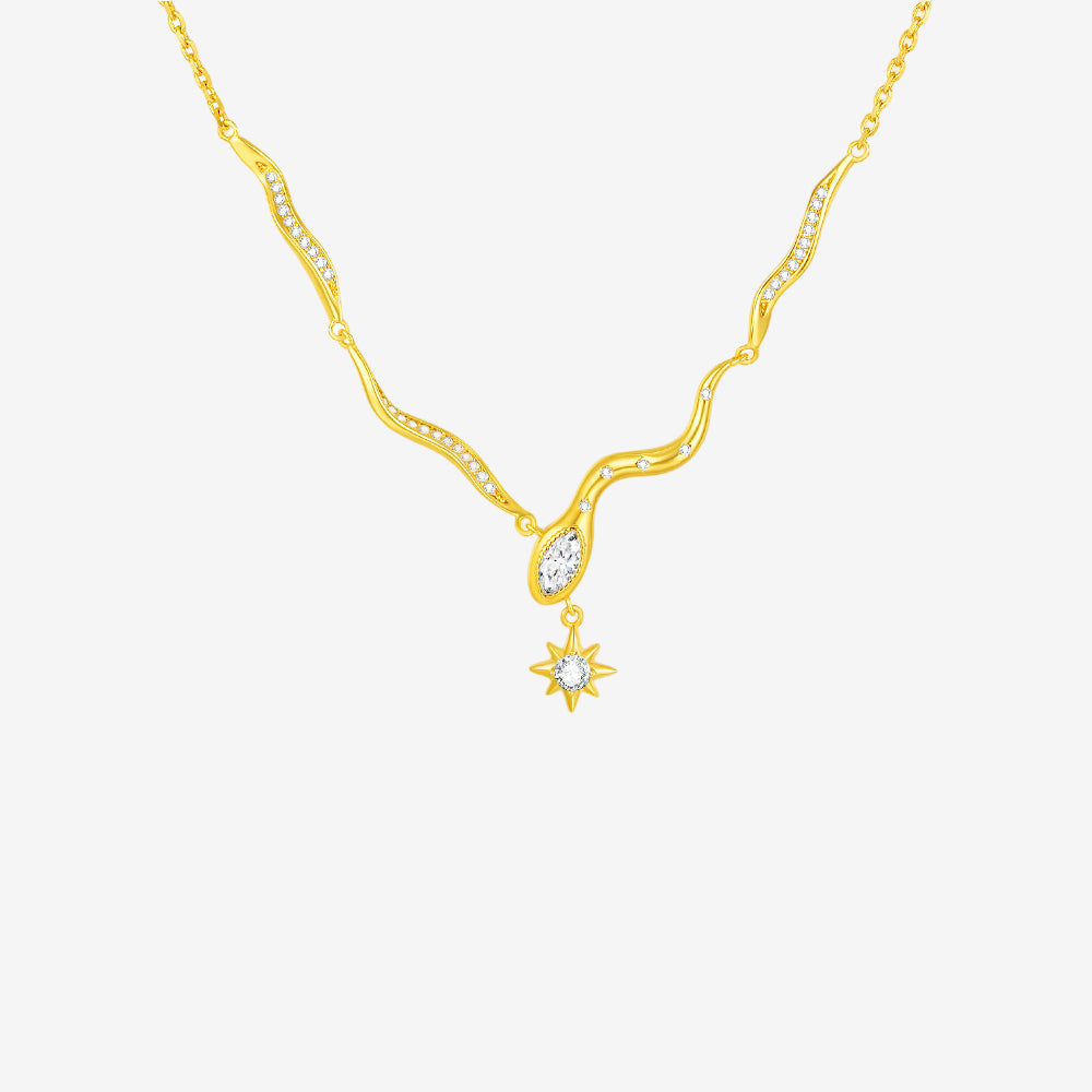 S925 Zircon Star Golden Snake Necklace