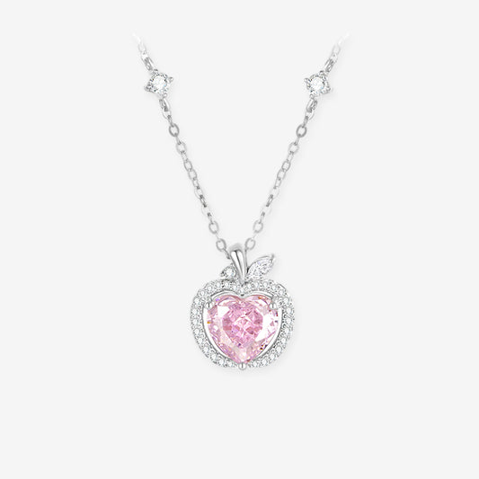 Silver Zircon Pink Apple Necklace