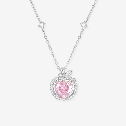S925 Silver Zircon Pink Apple Necklace