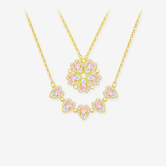 Silver Transformable Peach Blossom Heart Necklace