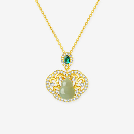 S925 Silver Hetian Jade Gourd Auspicious Cloud Necklace