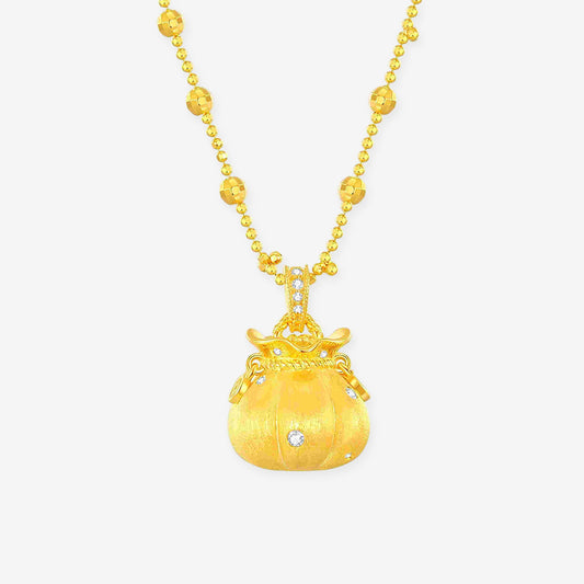 S925 Silver Zircon Fu Money Bag Necklace