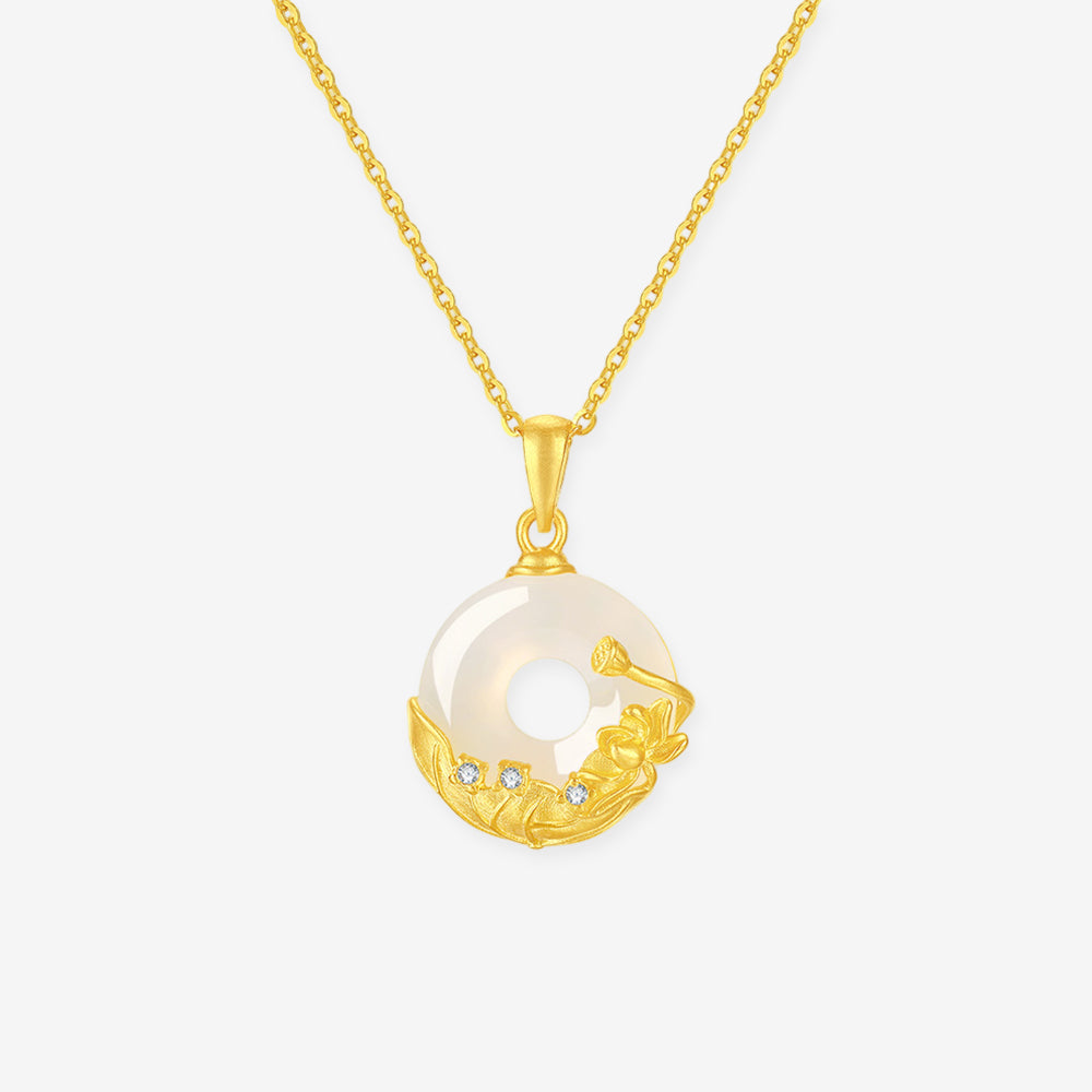 [Pre-sale] S925 Silver Blessing Lotus Chalcedony Ping An Buckle Necklace