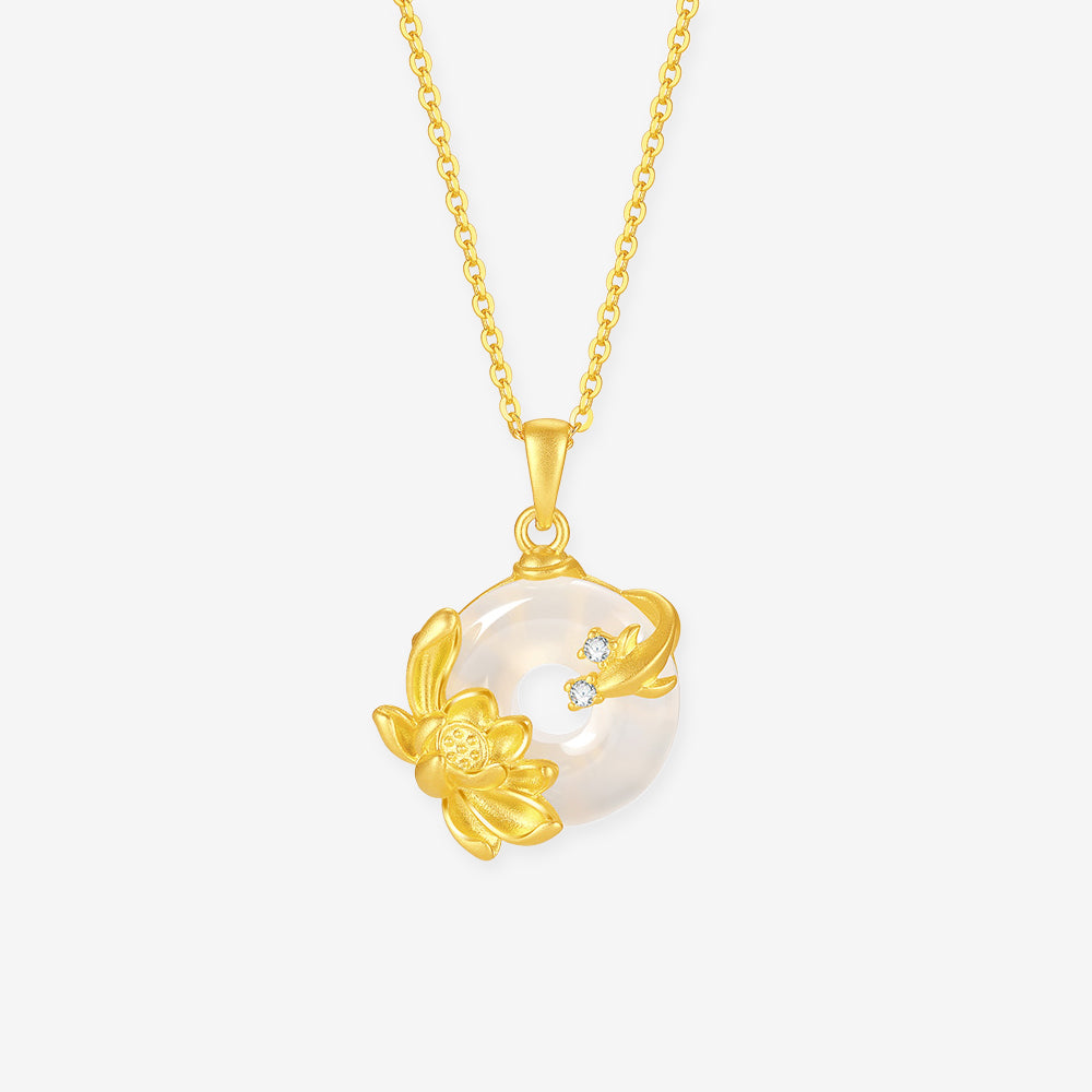 [Pre-sale] S925 Silver Blessing Lotus Chalcedony Ping An Buckle Necklace