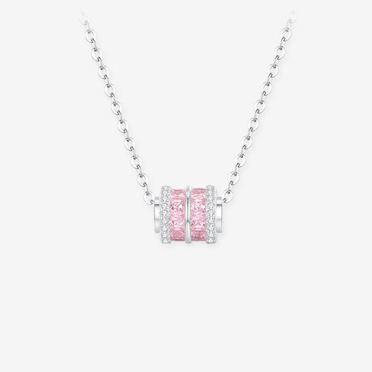 Silver Zircon Pink Small Waist Barrel Necklace