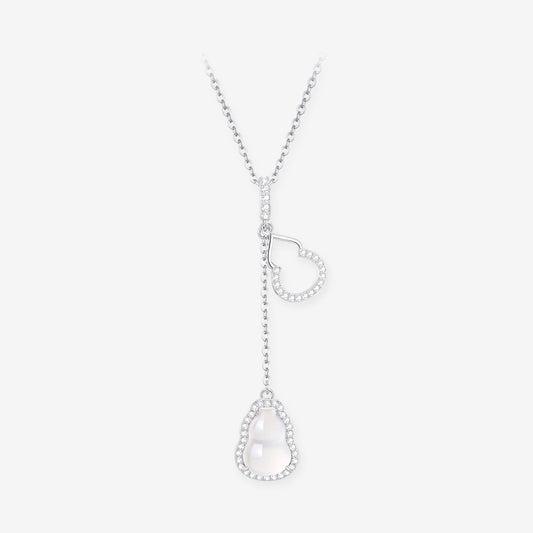 Silver Zircon Chalcedony Gourd Y Necklace