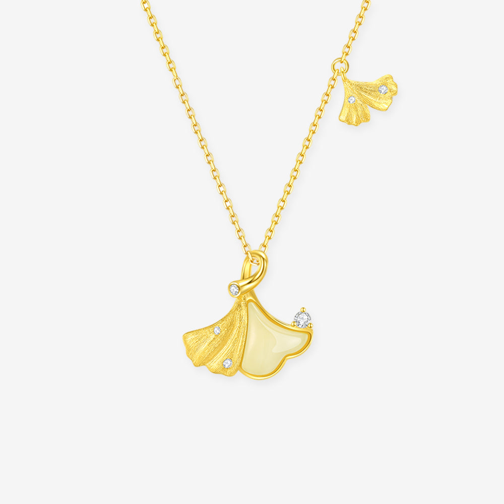 [Pre-sale] S925 Silver Hetian Jade Ginkgo Leaf Jewelry Set - Necklace Earrings