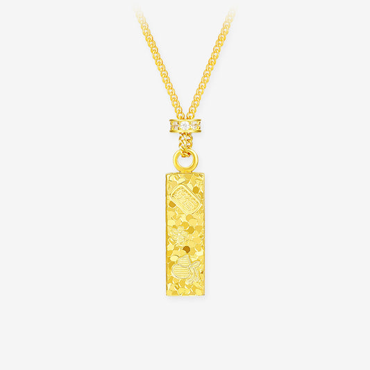 Gold Plated Silver Zircon Good Fortune Bar Necklace