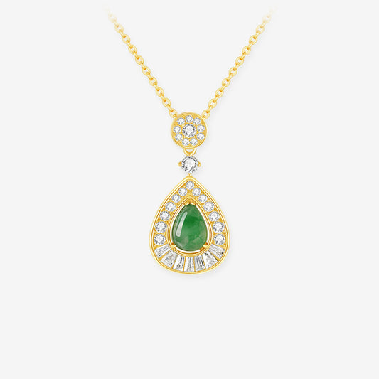 Gold Plated Silver Pear-shaped African Green Jade Drop Necklace