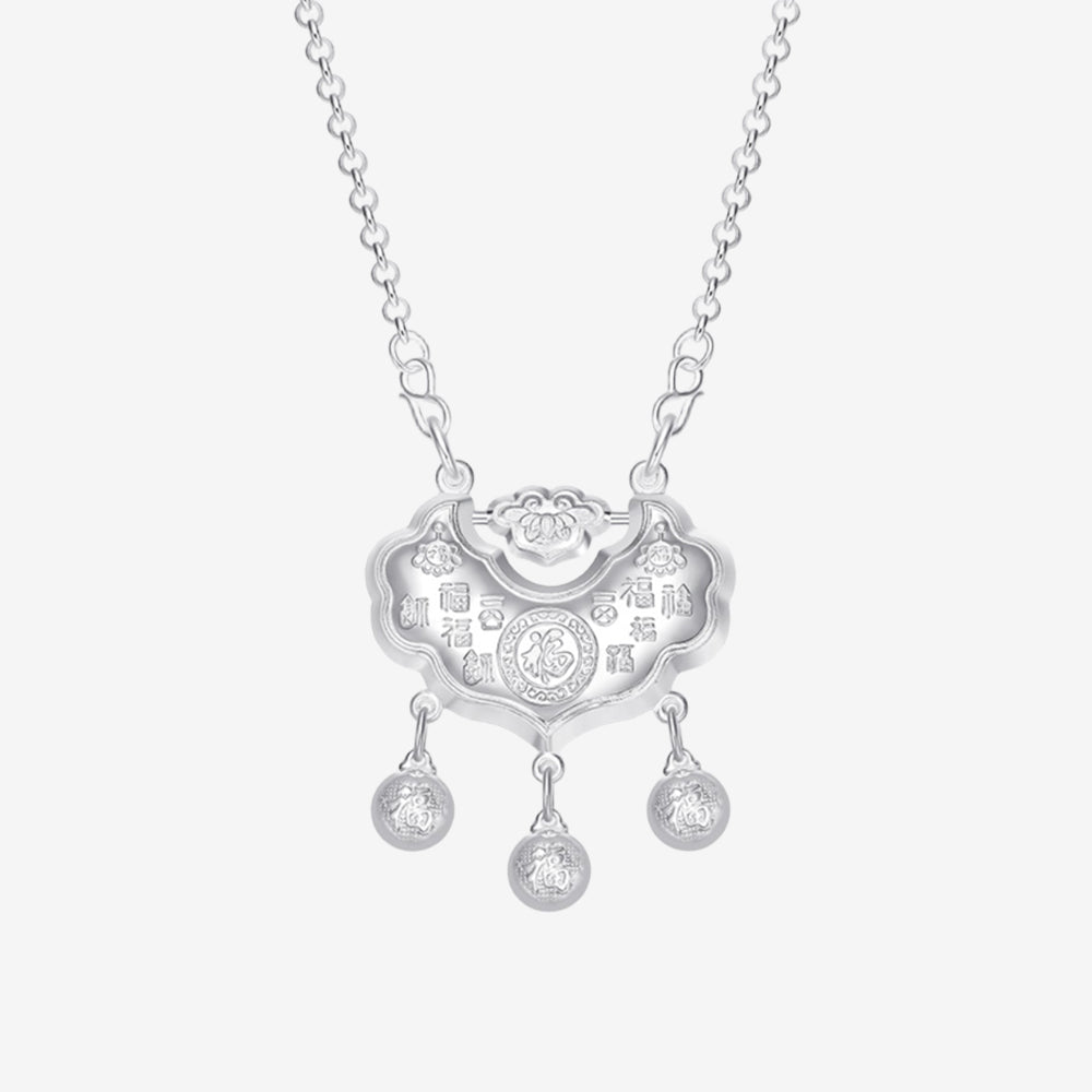 S990 Silver Newborn Baby Child Hundred Fu Ruyi Lock Necklace