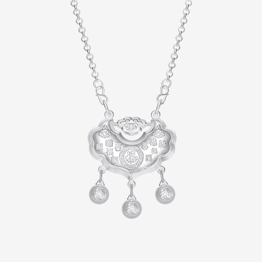 S990 Silver Newborn Baby Child Hundred Fu Ruyi Lock Necklace