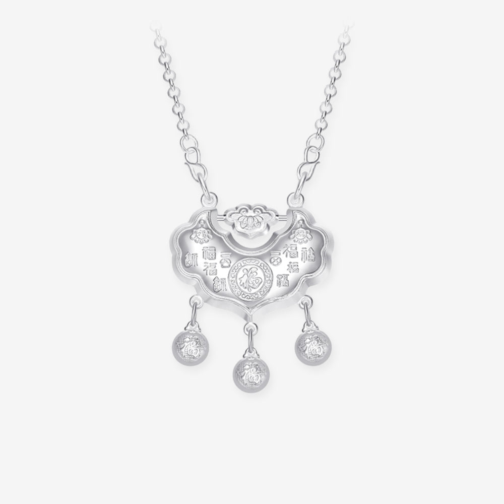 Silver Newborn Baby Child Hundred Fu Ruyi Lock Necklace