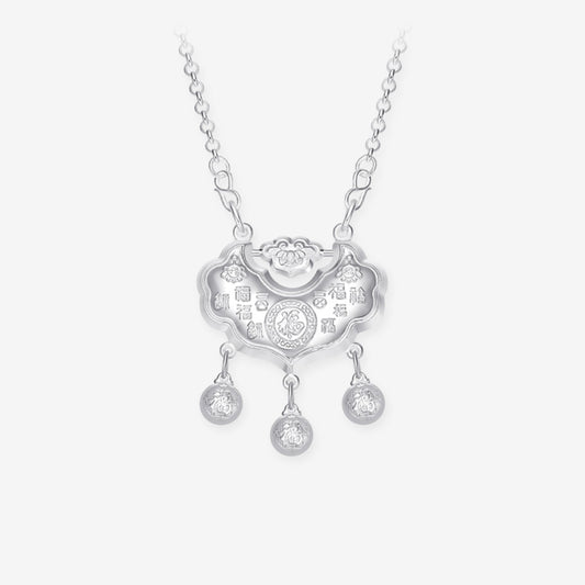 Silver Newborn Baby Child Hundred Fu Ruyi Lock Necklace