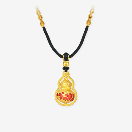 Silver Cloud Pattern Lotus Calabash Gourd Necklace