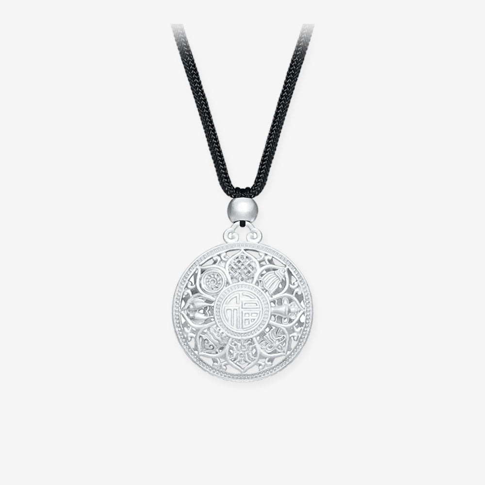 Silver Blessing Eight Treasure Compass Necklace
