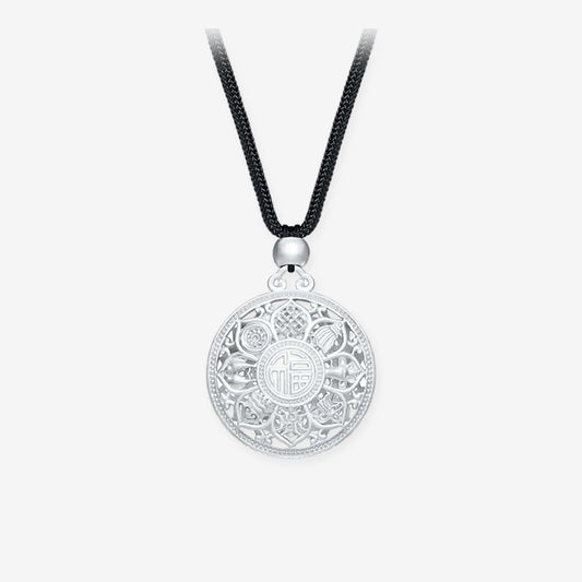 Silver Blessing Eight Treasure Compass Necklace