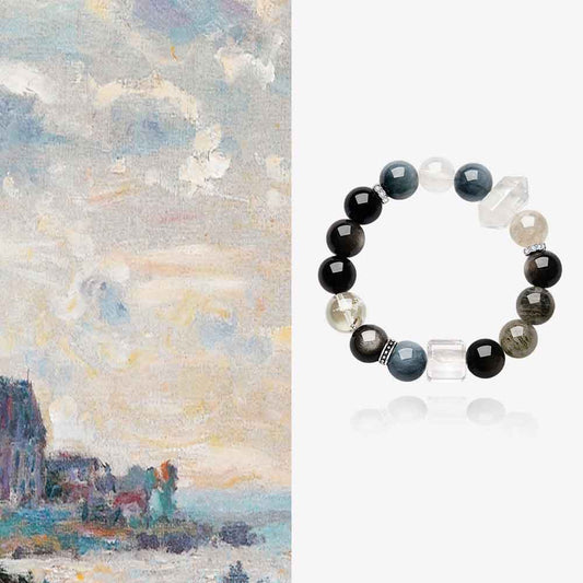 S925 Silver Natural Obsidian Crystal Beaded Men's Bracelet