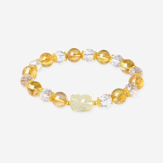 S925 Silver Yellow White Crystal Pixiu Beaded Bracelet