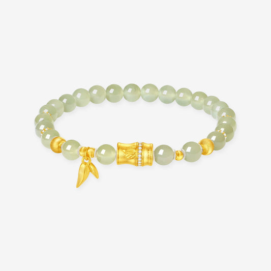 Gold Plated Silver Hetian Jade Bamboo Beaded Bracelet
