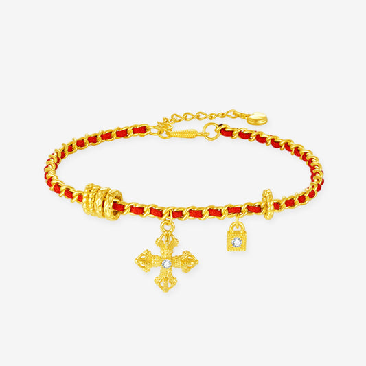 [Pre-sale] S925 Silver Zircon Cross Guard Vajra Red String Bracelet