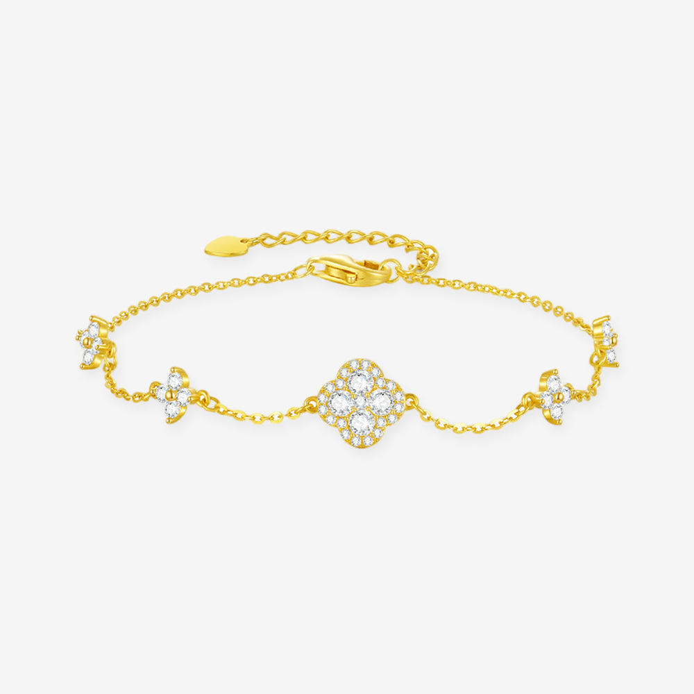 [Pre-sale] Silver Zircon Four-leaf Clover Bracelet