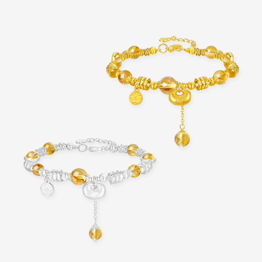 S925 Silver Yellow Crystal Lucky Bag Bracelet
