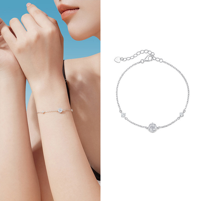 Silver Zircon Colored Rose Solitaire Bezel Bracelet