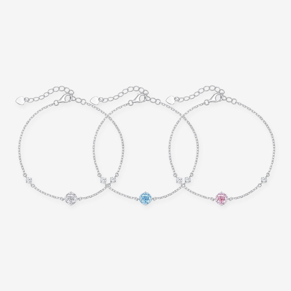 Silver Zircon Colored Rose Solitaire Bezel Bracelet