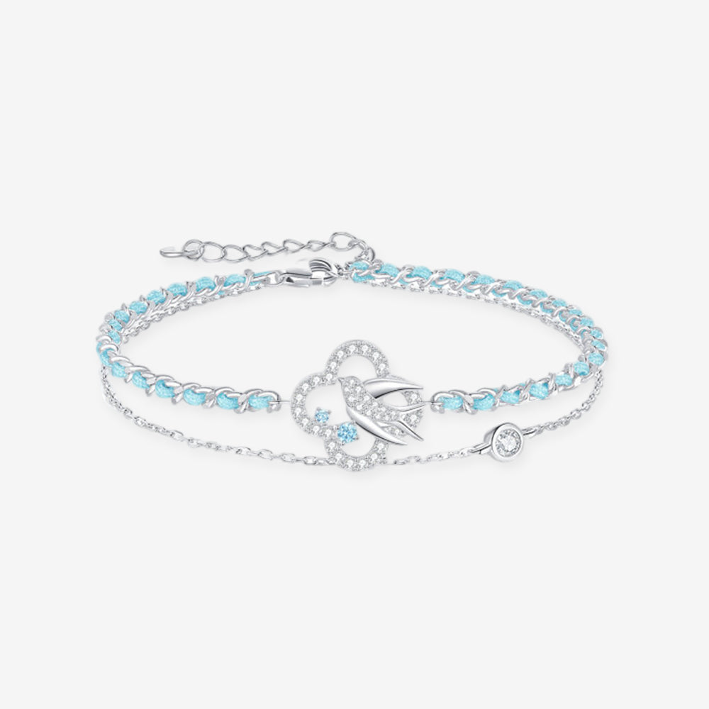 [Pre-sale] Silver Zircon Swallow Clover Double-layer Bracelet