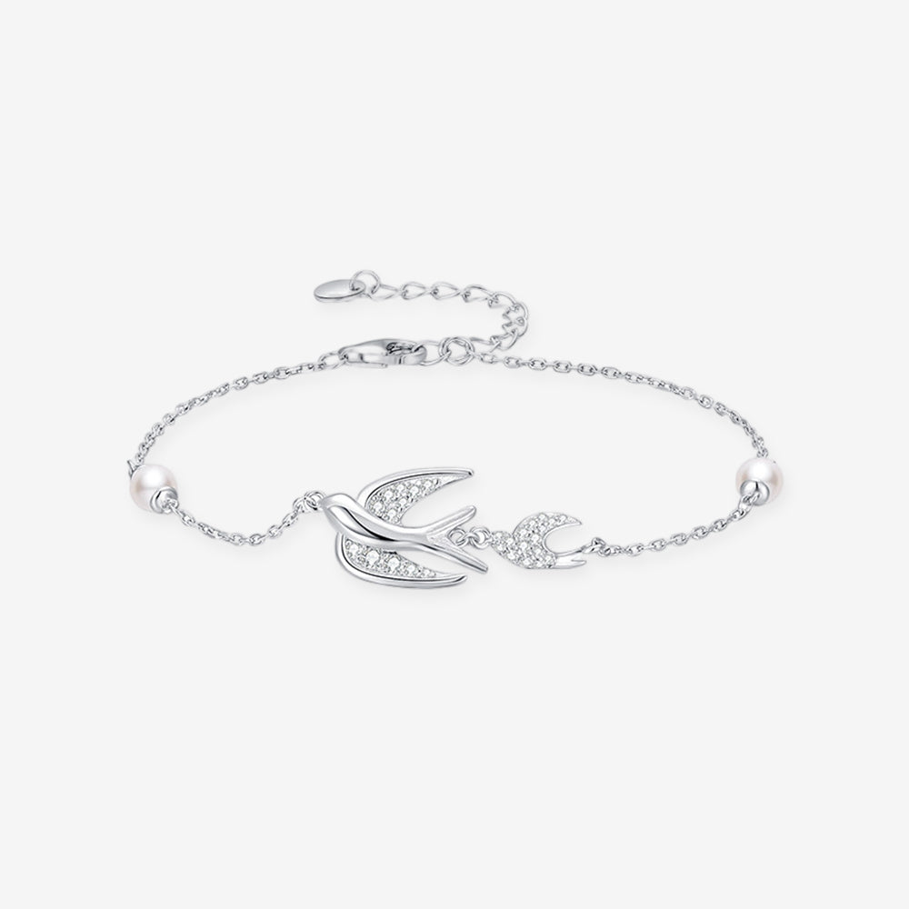 [Pre-sale] Silver Zircon Pearl Swallow Bracelet