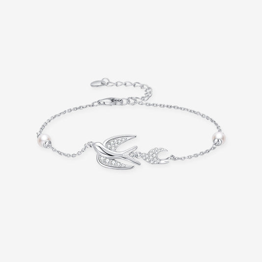 Silver Zircon Pearl Swallow Bracelet