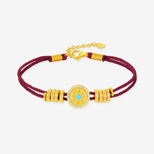 [Pre-sale] Gold Plated Silver Zircon Eight Treasures Compass Red Braided Bracelet