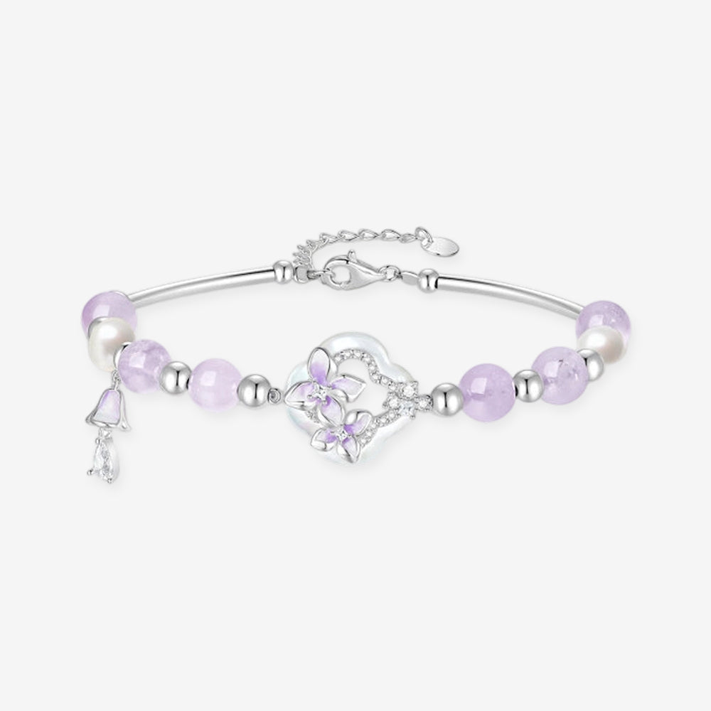 Silver Shell Wisteria Flower Garden Jewelry Set - Bracelet Necklace