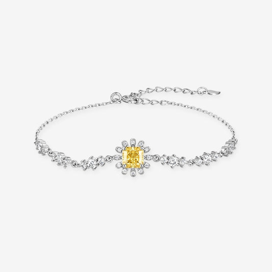 Silver Zircon Little Sun Bracelet in 925 sterling silver with cubic zirconia, flat lay on white background – ChowTaiSeng