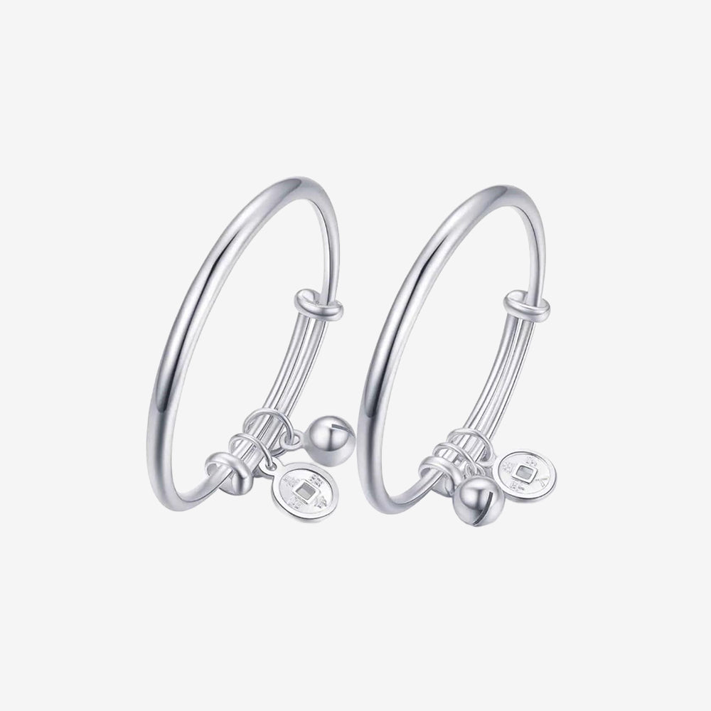 S990 Silver Newborn Baby Child Hundred Fu Ruyi Lock Necklace Bangle Set