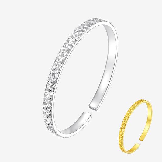 S990 Silver Crushed Ice Pattern Open Bangle & S925 Ring