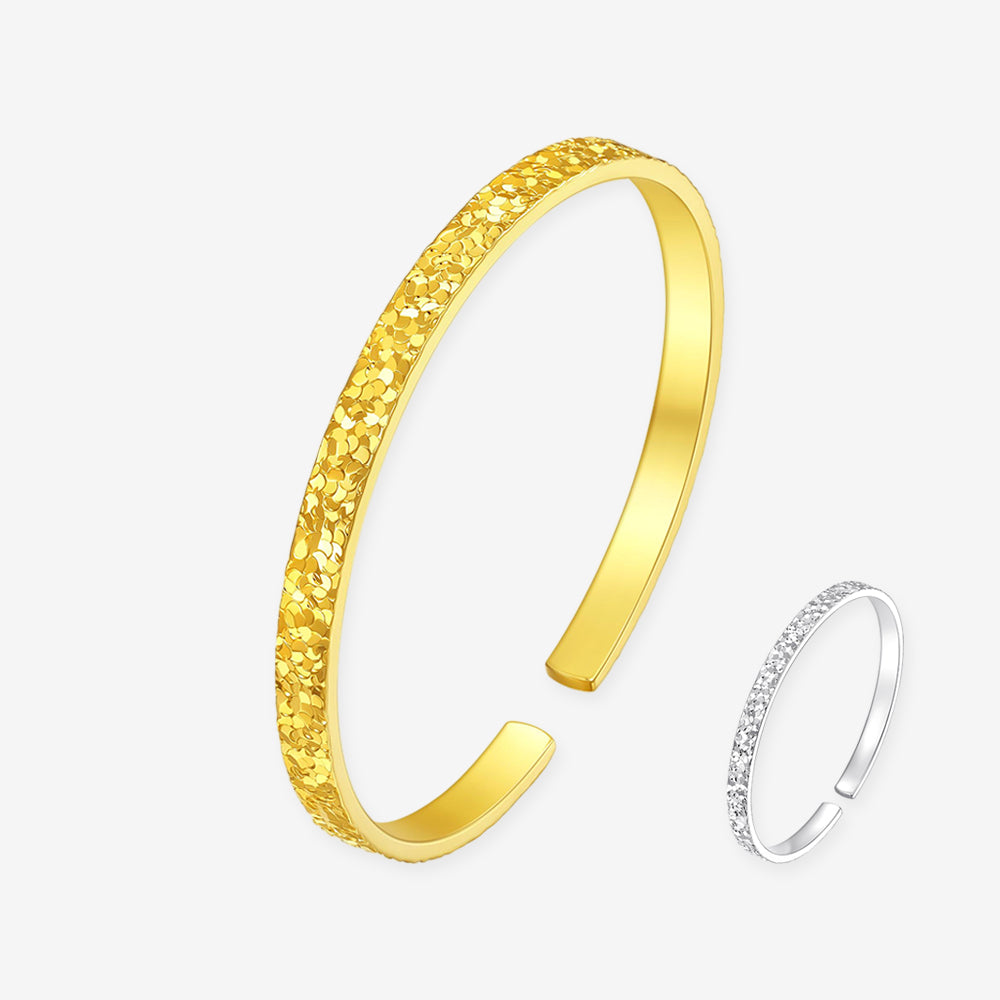 Gold Plated Silver Crushed Ice Pattern Open Bangle & Ring