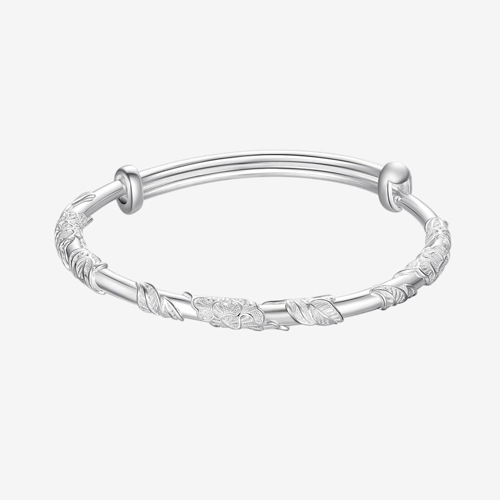 S990 Silver Flower Leaf Vine Adjustable Bangle