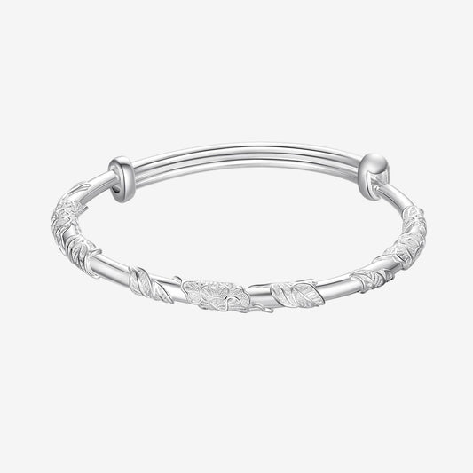 S990 Silver Flower Leaf Vine Adjustable Bangle