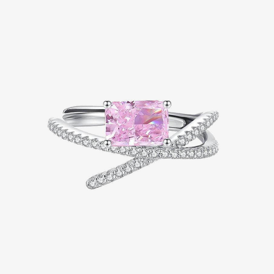 S925 Silver Pink Rectangle Zircon Line Ring