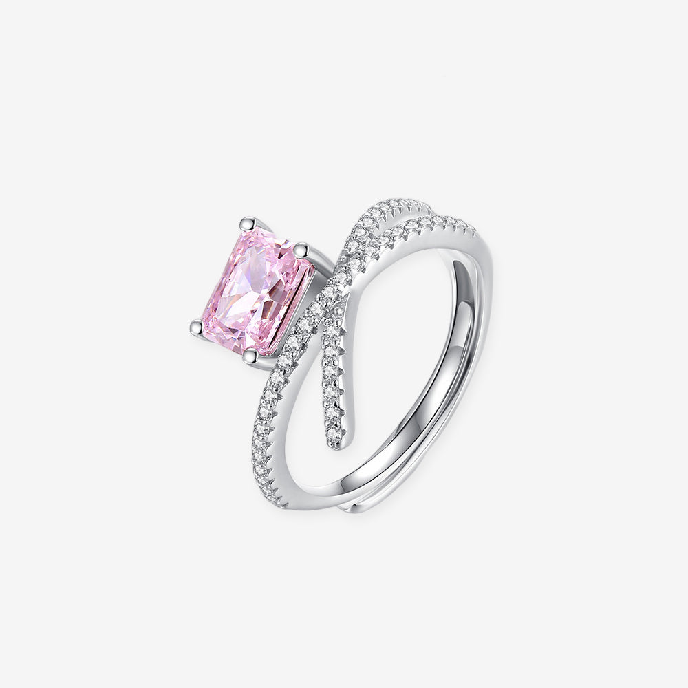 S925 Silver Pink Rectangle Zircon Line Ring