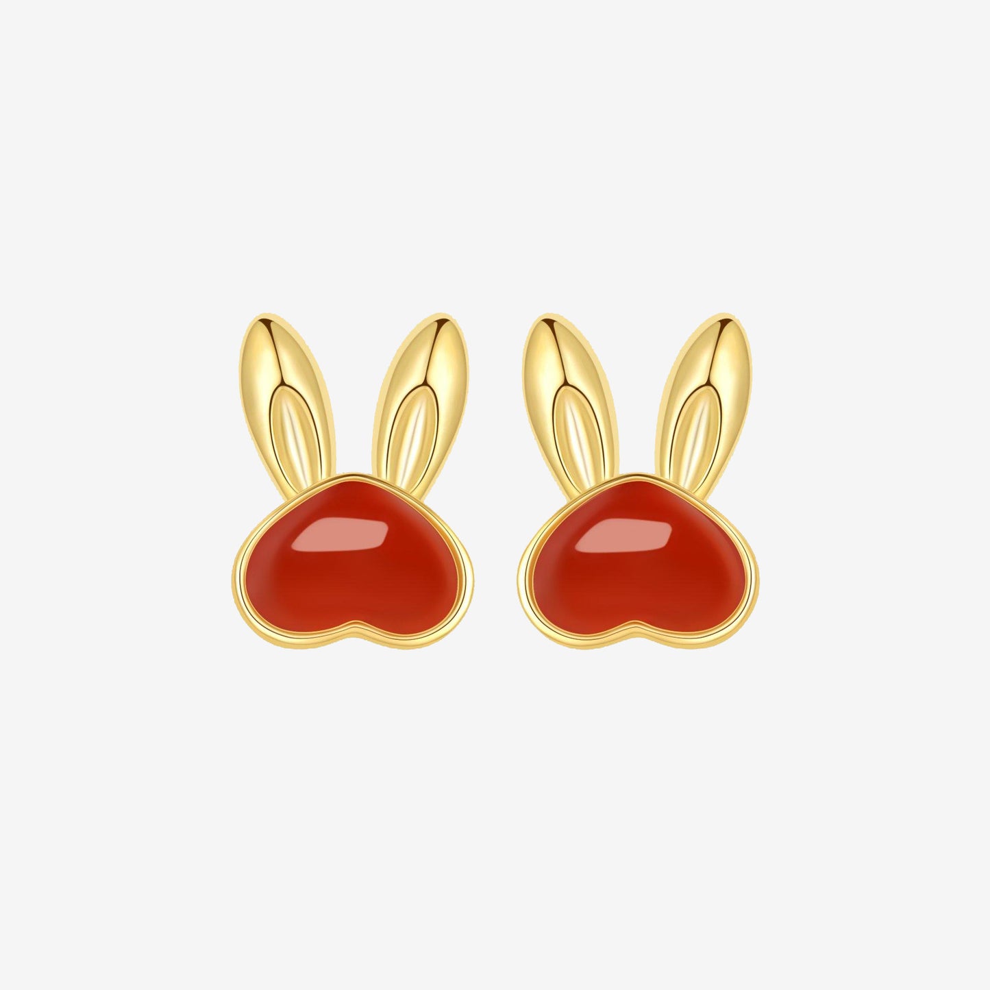 S925 Silver Red Agate Golden Rabbit Earrings