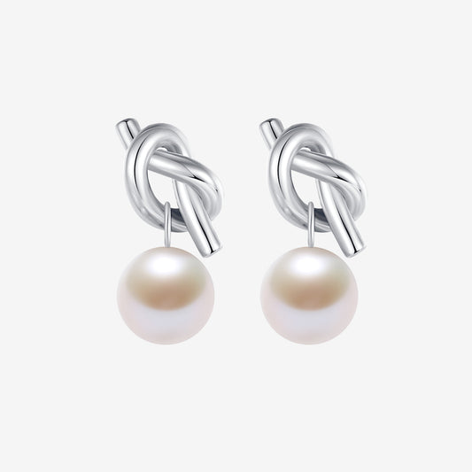 S925 Silver Pearl Knot Earrings